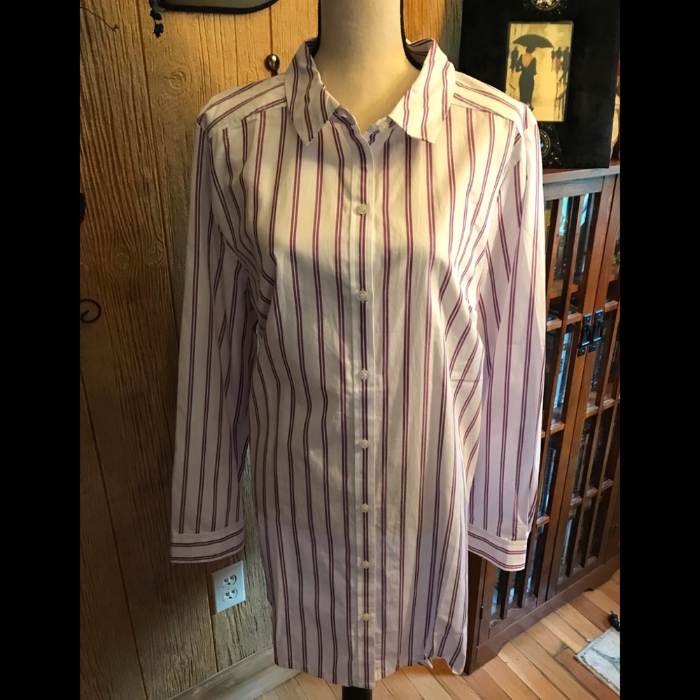 Beautiful wine striped cotton tunic. Size 22W. New